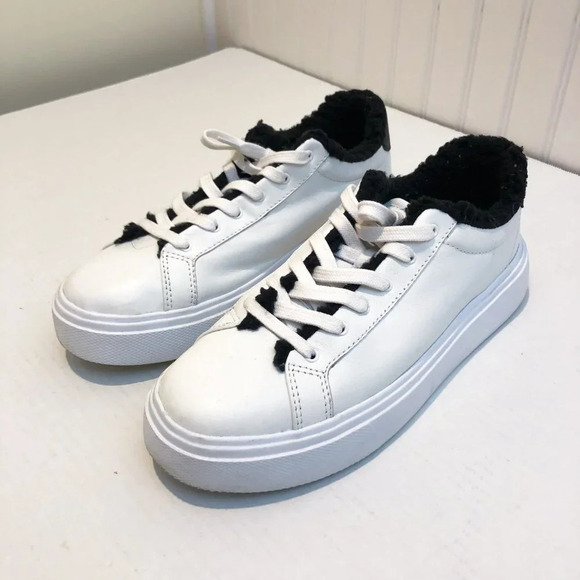 Schutz Sherpa Lined Leather White Lace Up Platform Tennis Shoes Sneakers 8.5 - Picture 4 of 9